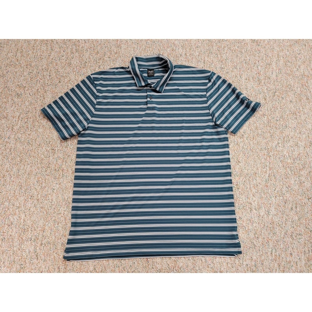 Oakley Polo Shirt Mens 2XL Green Striped Hydrolix Performance Stretch Wicking